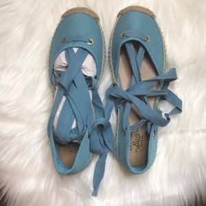 Blue Espadrille Wrap around leg straps